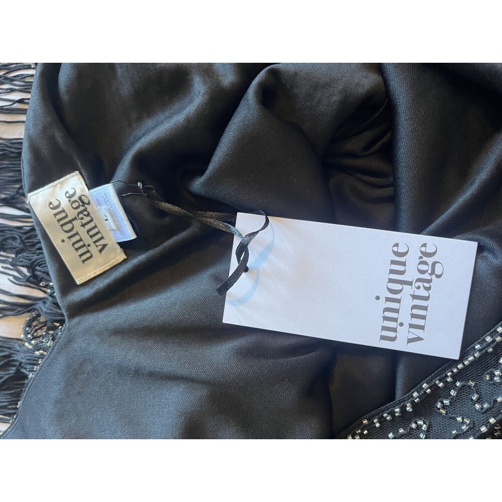 Unique Vintage 1920s Black Beaded Flapper Dress L - Picture 9 of 10